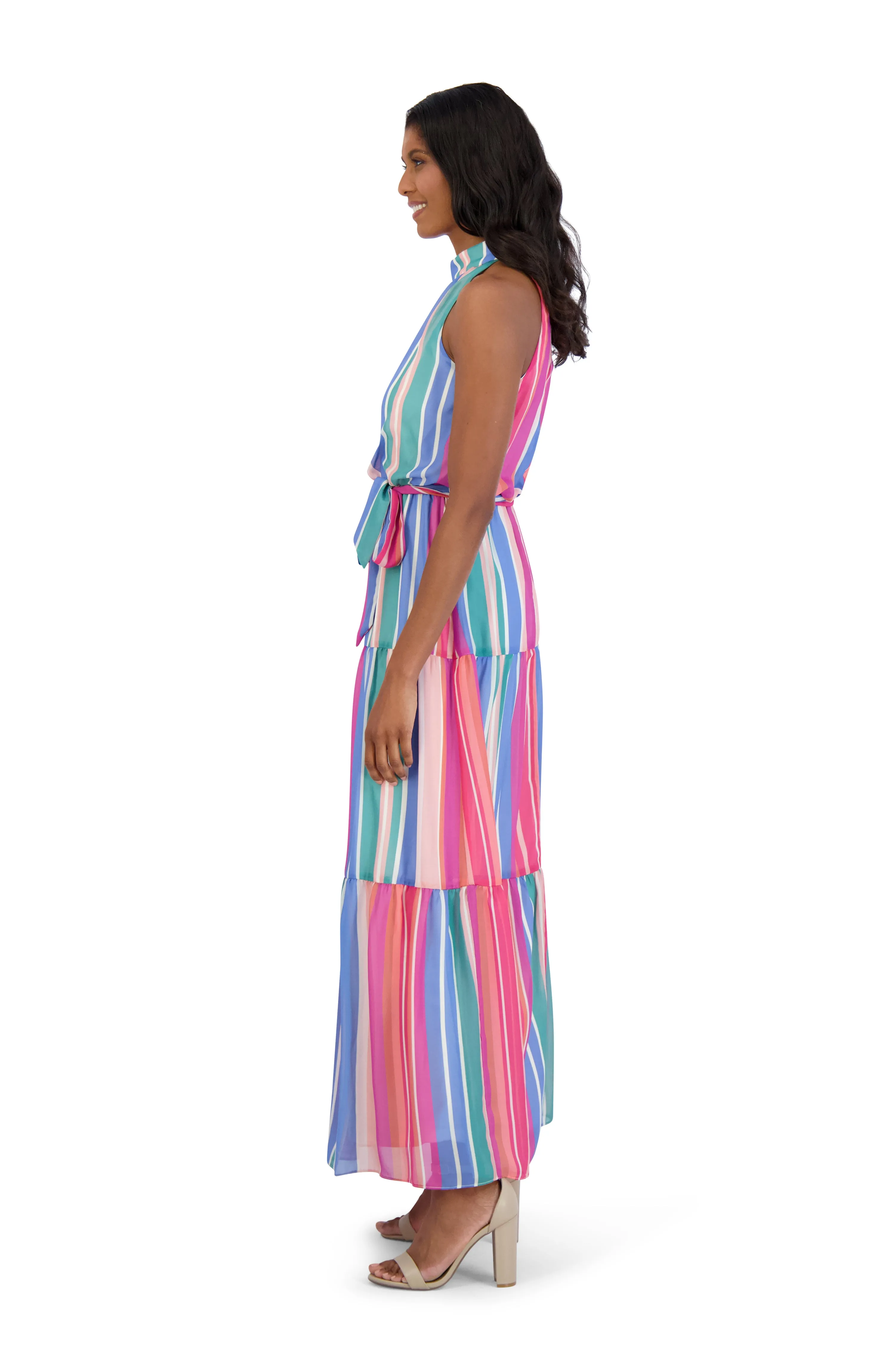 Mock Neck Striped Maxi Dress