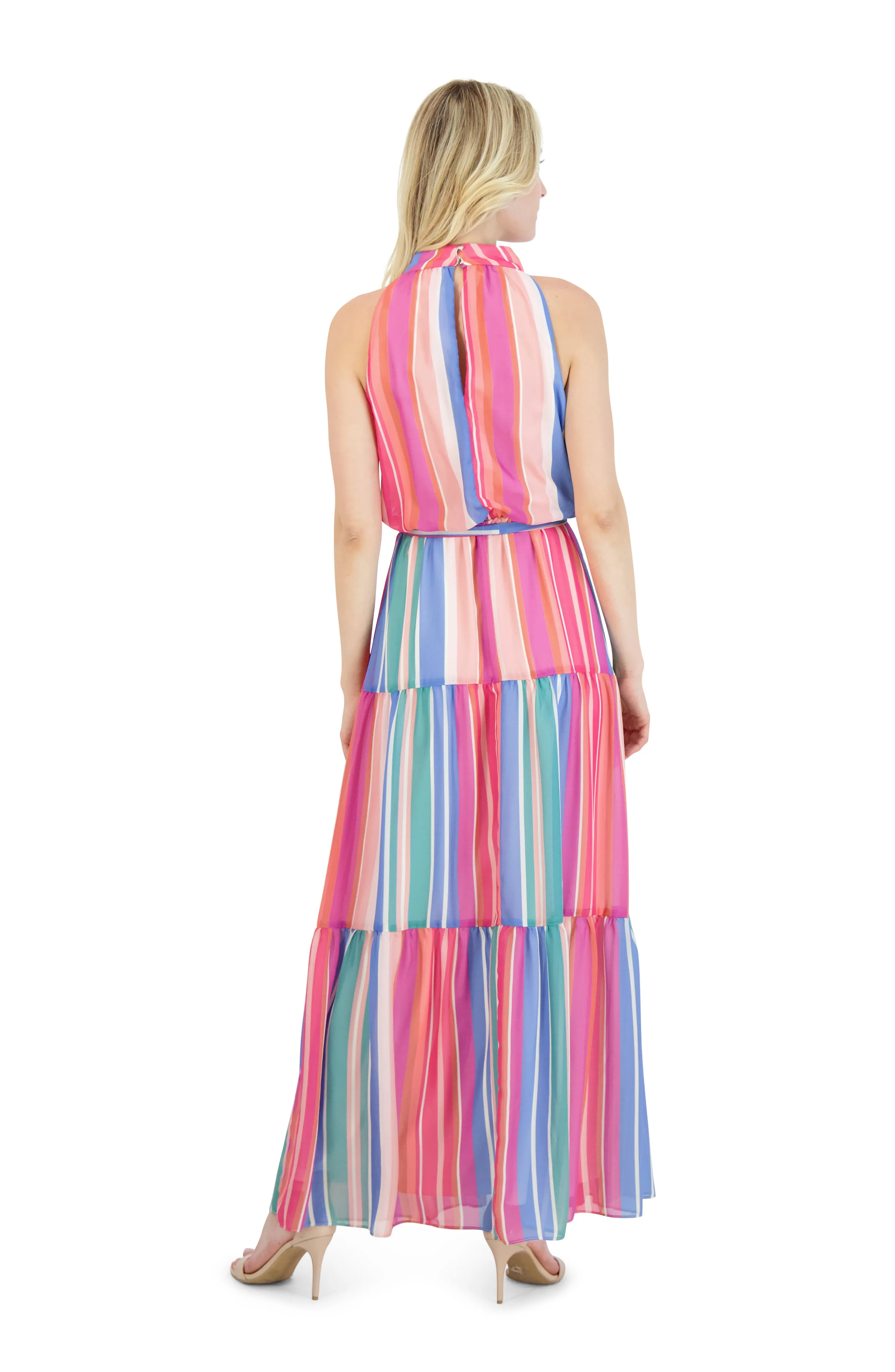 Mock Neck Striped Maxi Dress