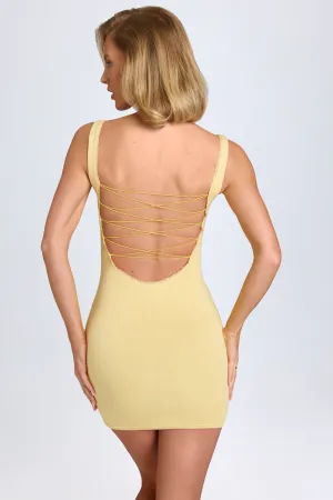 Modal Lace-Trim Bodycon Mini Dress in Pastel Yellow