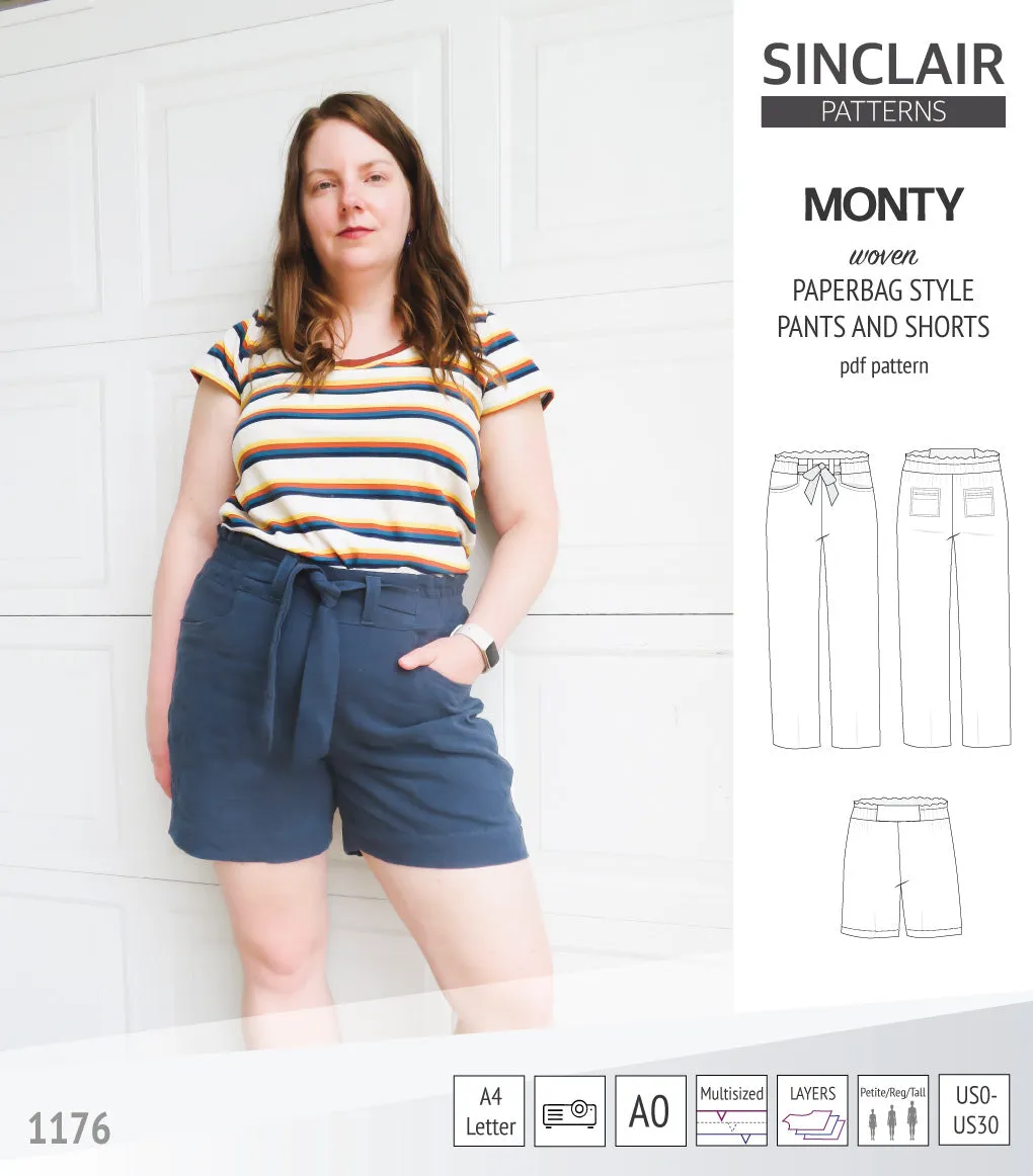 Monty paperbag style woven pants and shorts with ties (PDF)