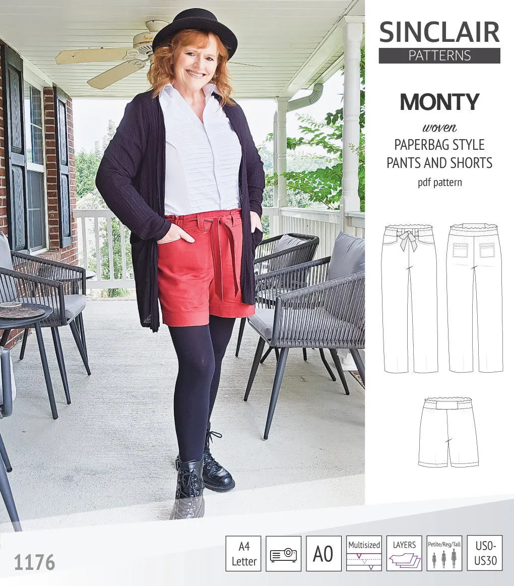 Monty paperbag style woven pants and shorts with ties (PDF)