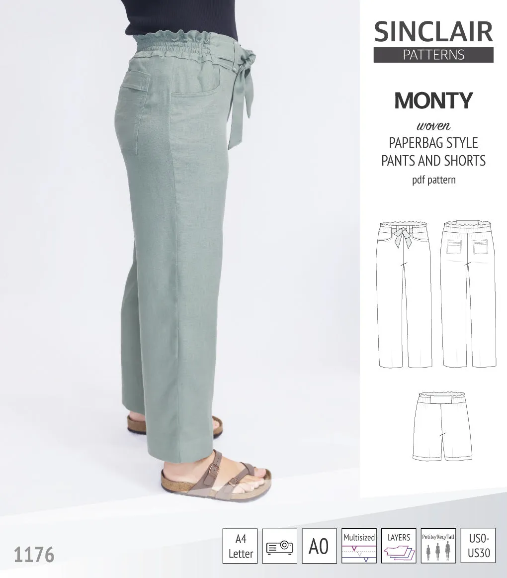 Monty paperbag style woven pants and shorts with ties (PDF)