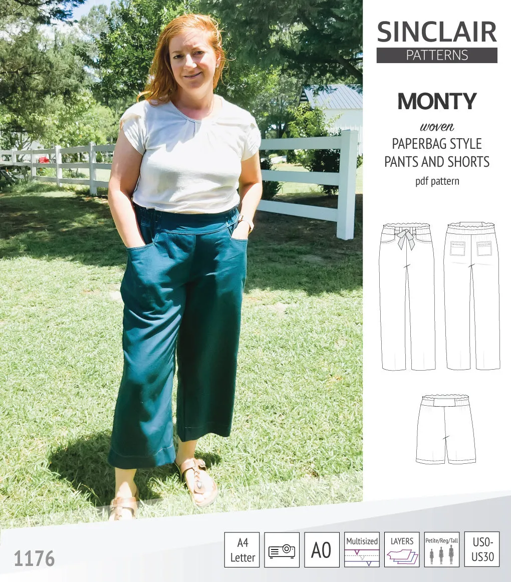 Monty paperbag style woven pants and shorts with ties (PDF)