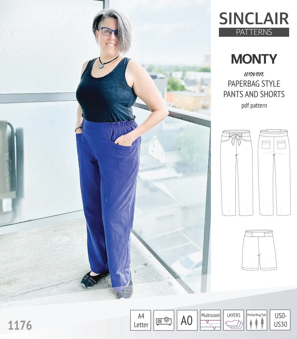 Monty paperbag style woven pants and shorts with ties (PDF)