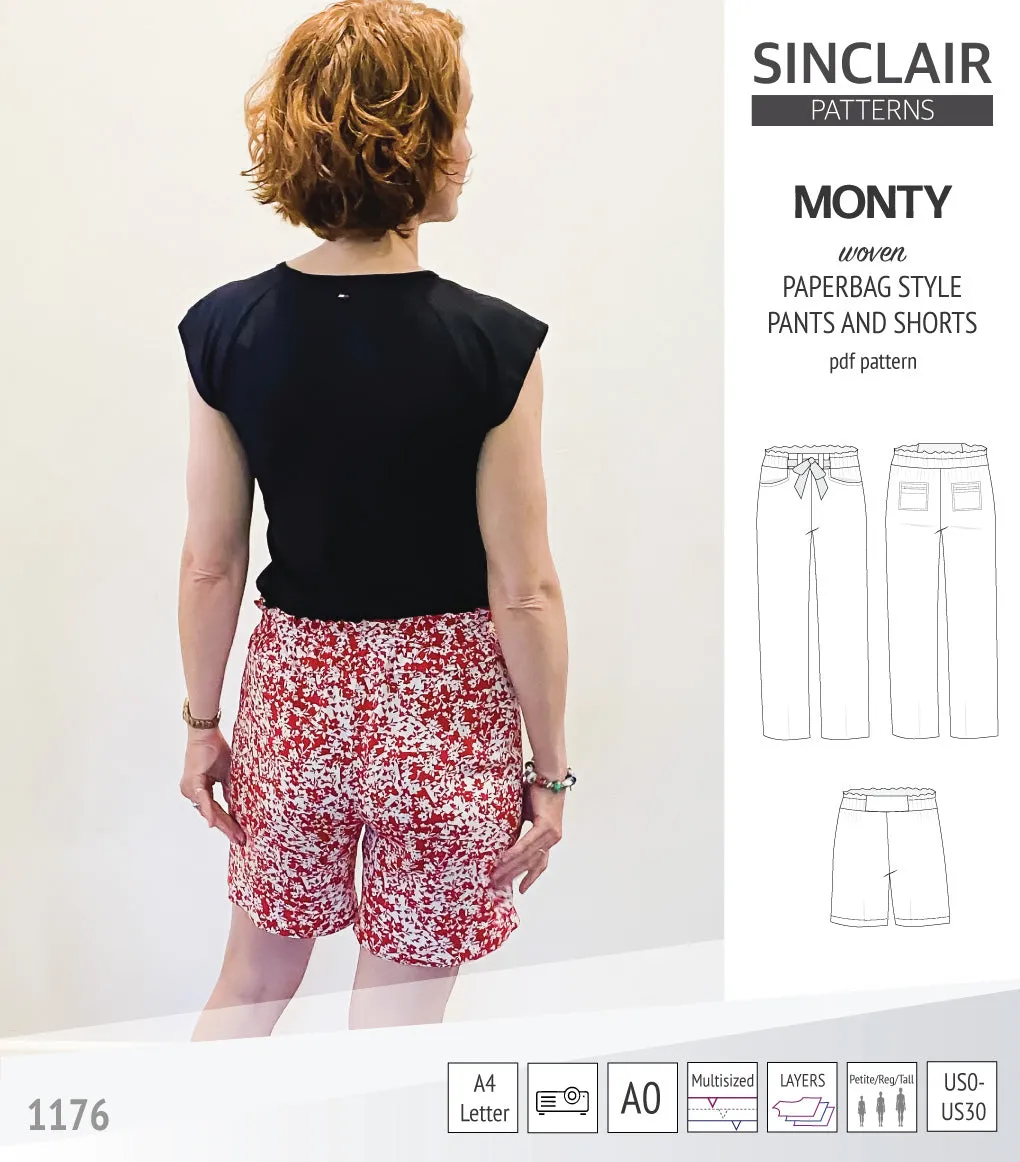 Monty paperbag style woven pants and shorts with ties (PDF)