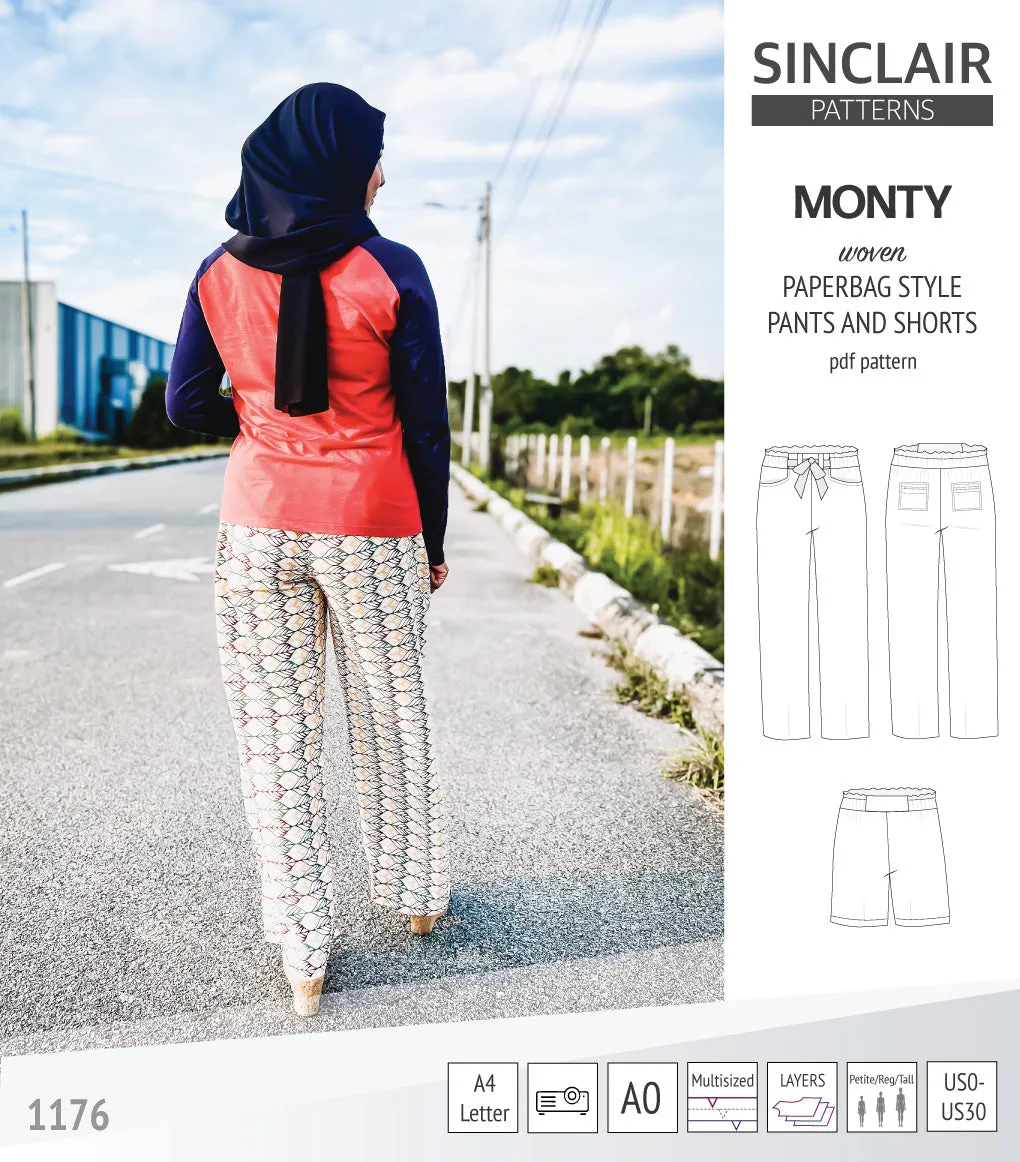 Monty paperbag style woven pants and shorts with ties (PDF)