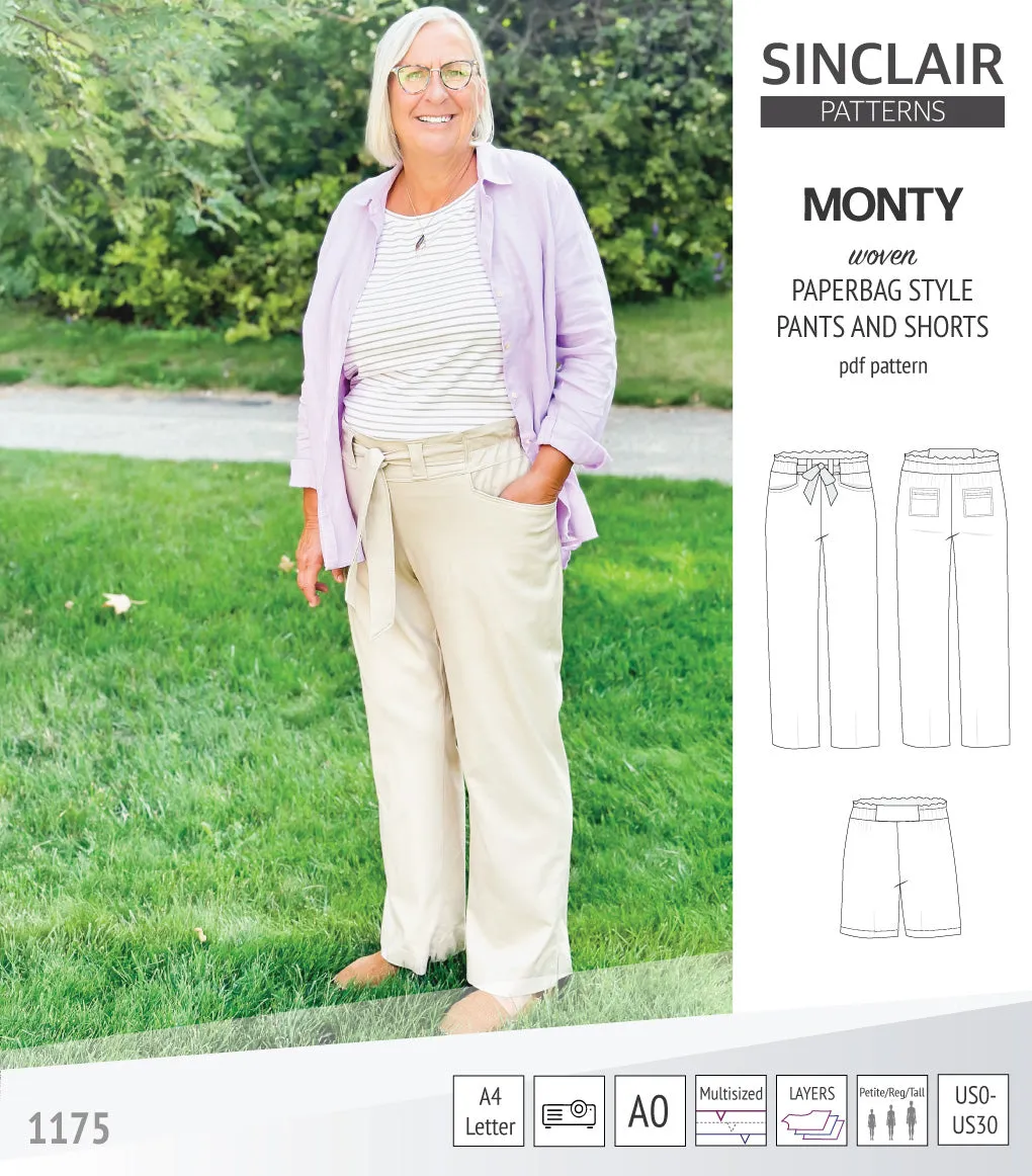 Monty paperbag style woven pants and shorts with ties (PDF)