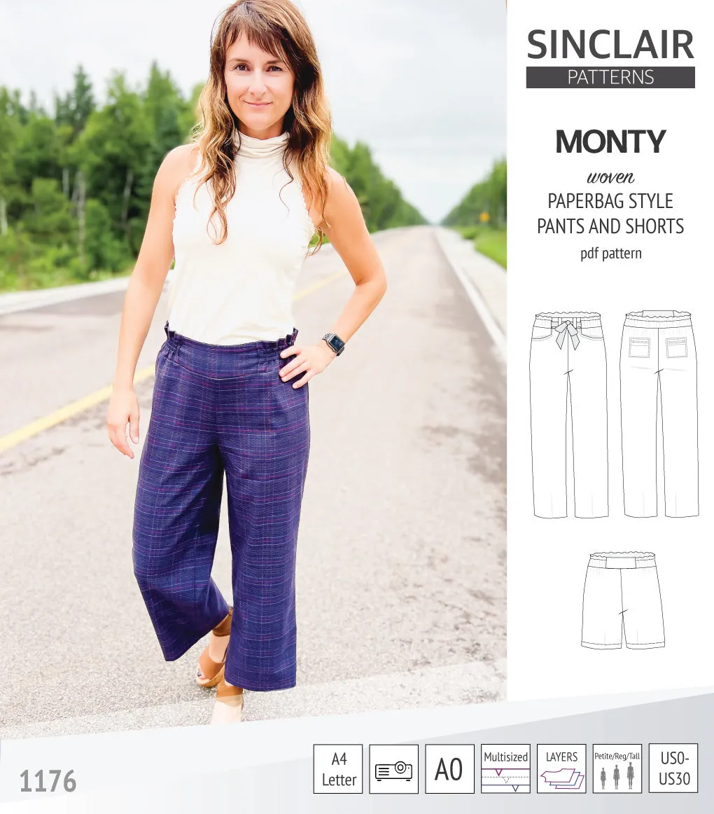 Monty paperbag style woven pants and shorts with ties (PDF)