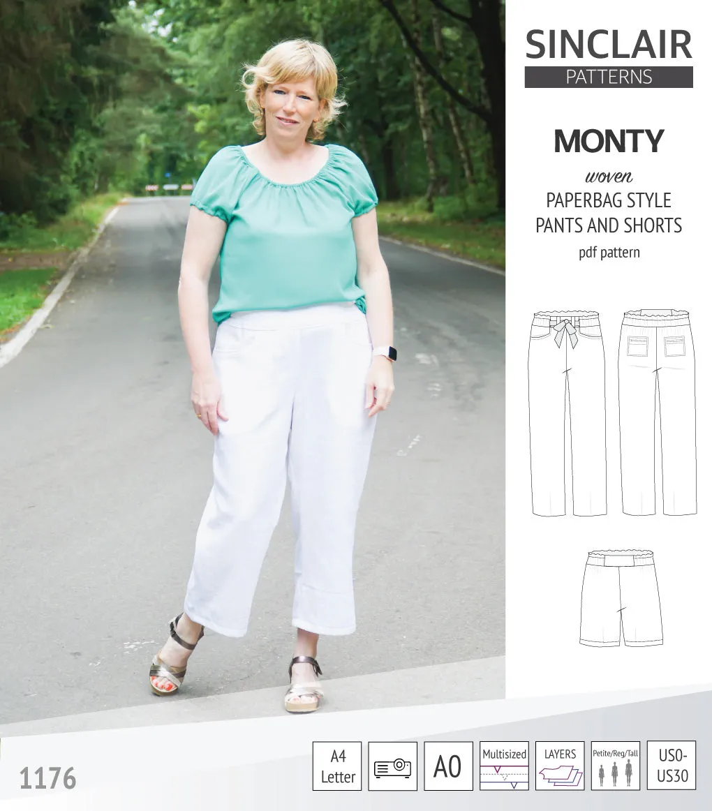 Monty paperbag style woven pants and shorts with ties (PDF)