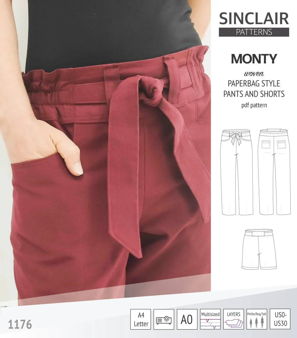 Monty paperbag style woven pants and shorts with ties (PDF)