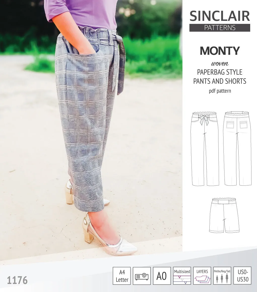 Monty paperbag style woven pants and shorts with ties (PDF)