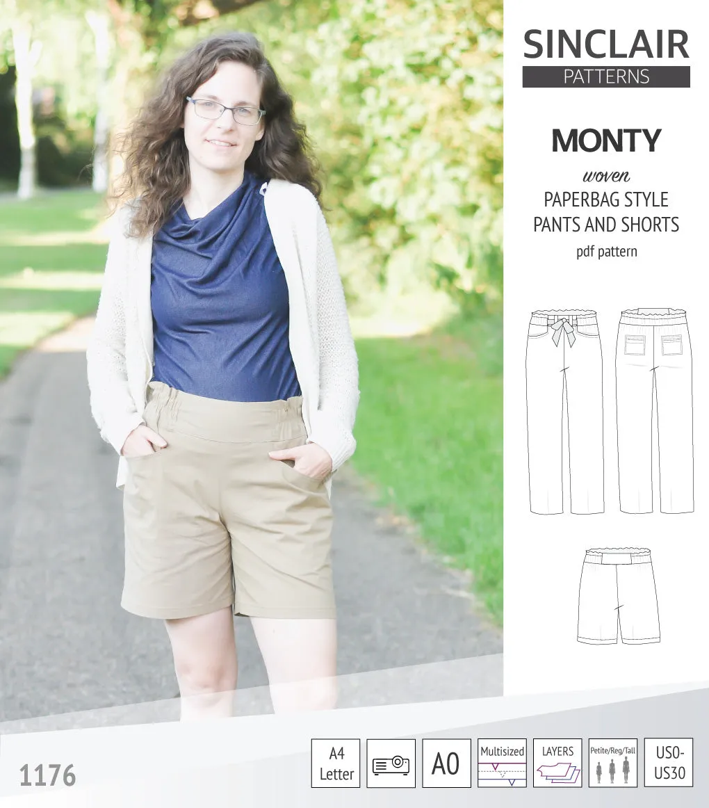 Monty paperbag style woven pants and shorts with ties (PDF)