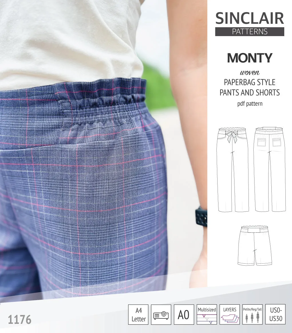 Monty paperbag style woven pants and shorts with ties (PDF)