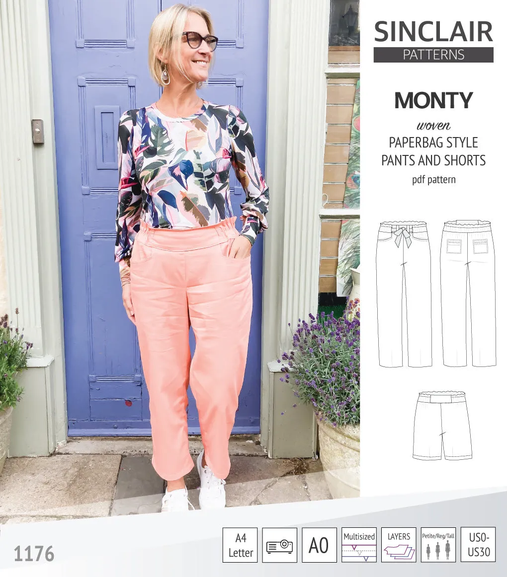 Monty paperbag style woven pants and shorts with ties (PDF)