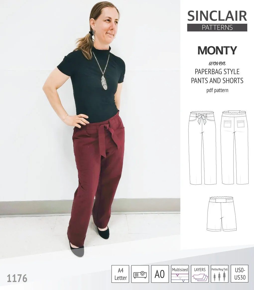 Monty paperbag style woven pants and shorts with ties (PDF)