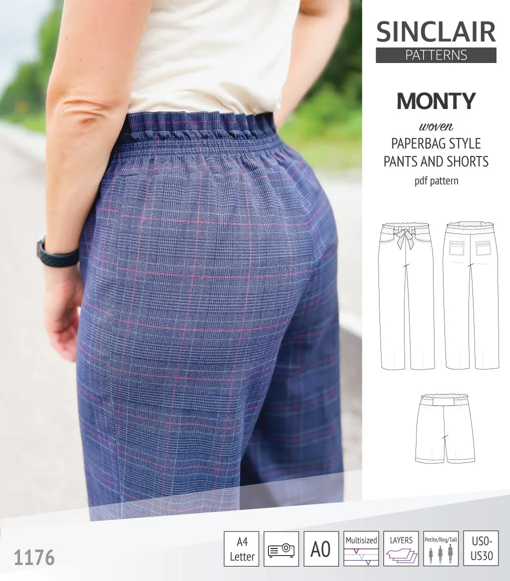 Monty paperbag style woven pants and shorts with ties (PDF)