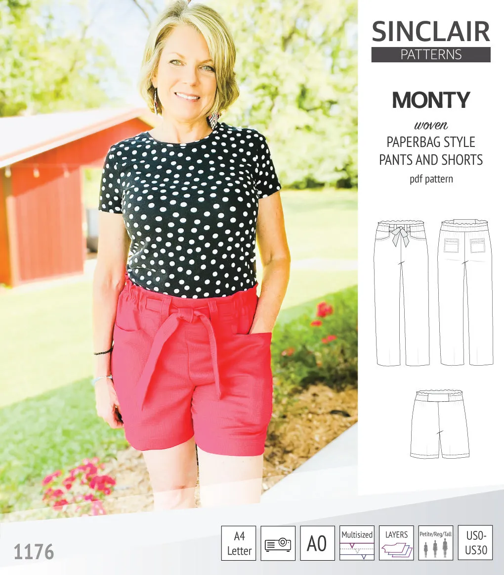 Monty paperbag style woven pants and shorts with ties (PDF)