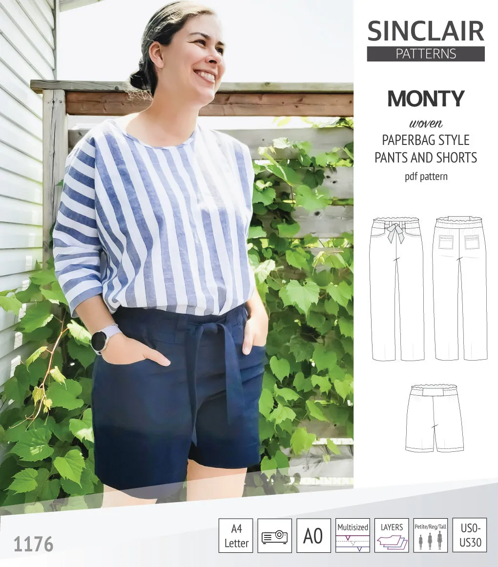Monty paperbag style woven pants and shorts with ties (PDF)