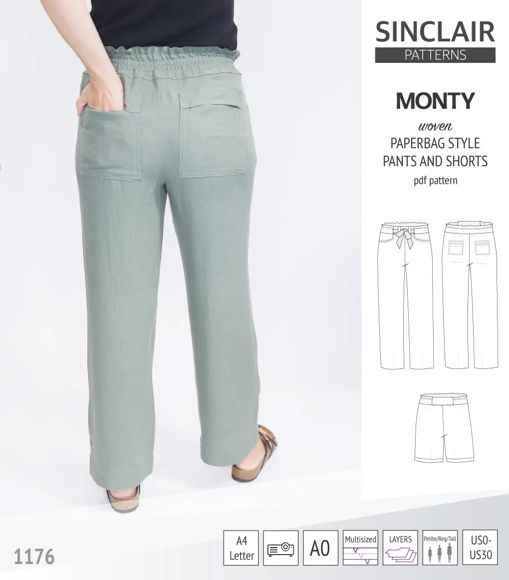 Monty paperbag style woven pants and shorts with ties (PDF)