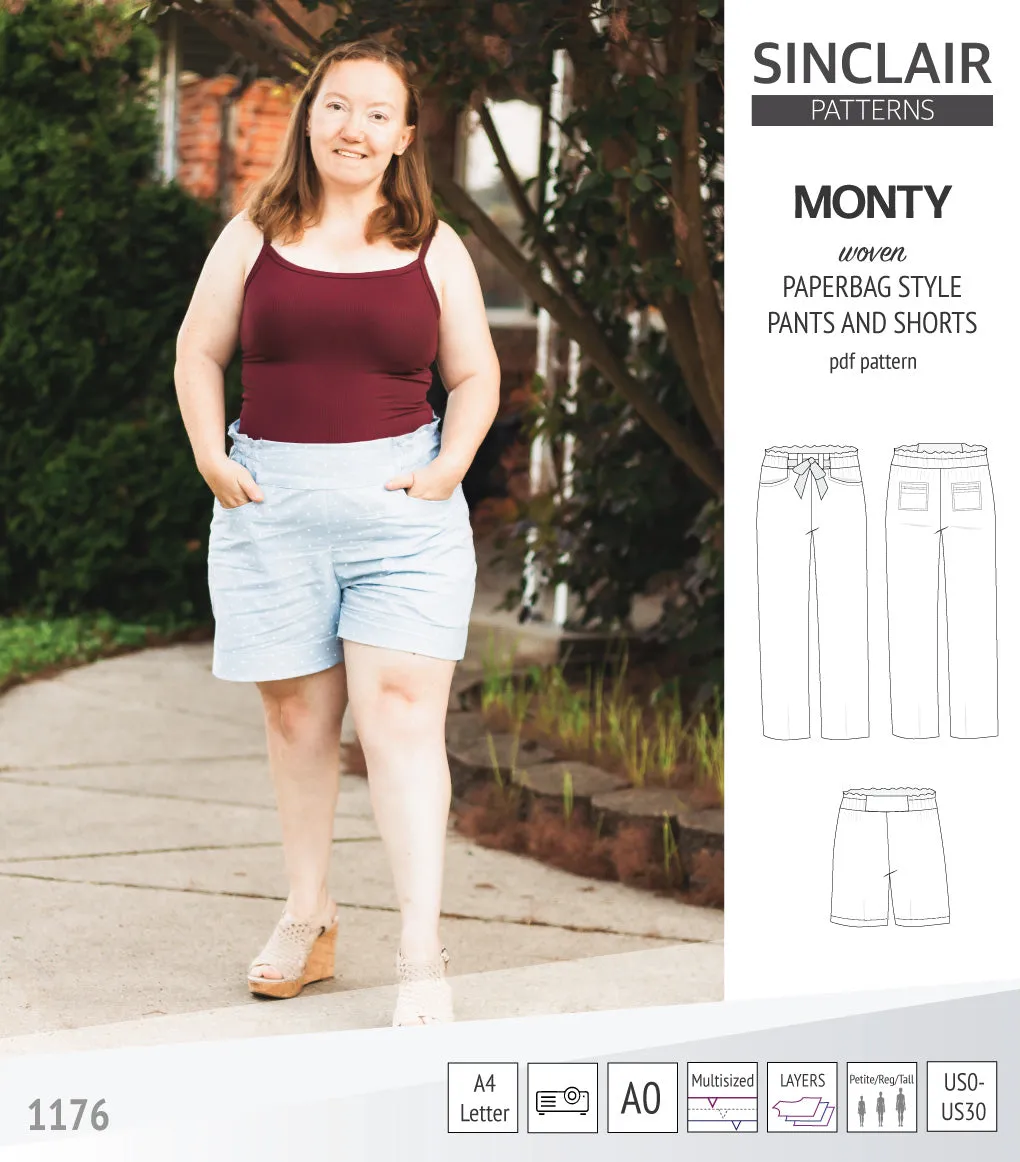 Monty paperbag style woven pants and shorts with ties (PDF)
