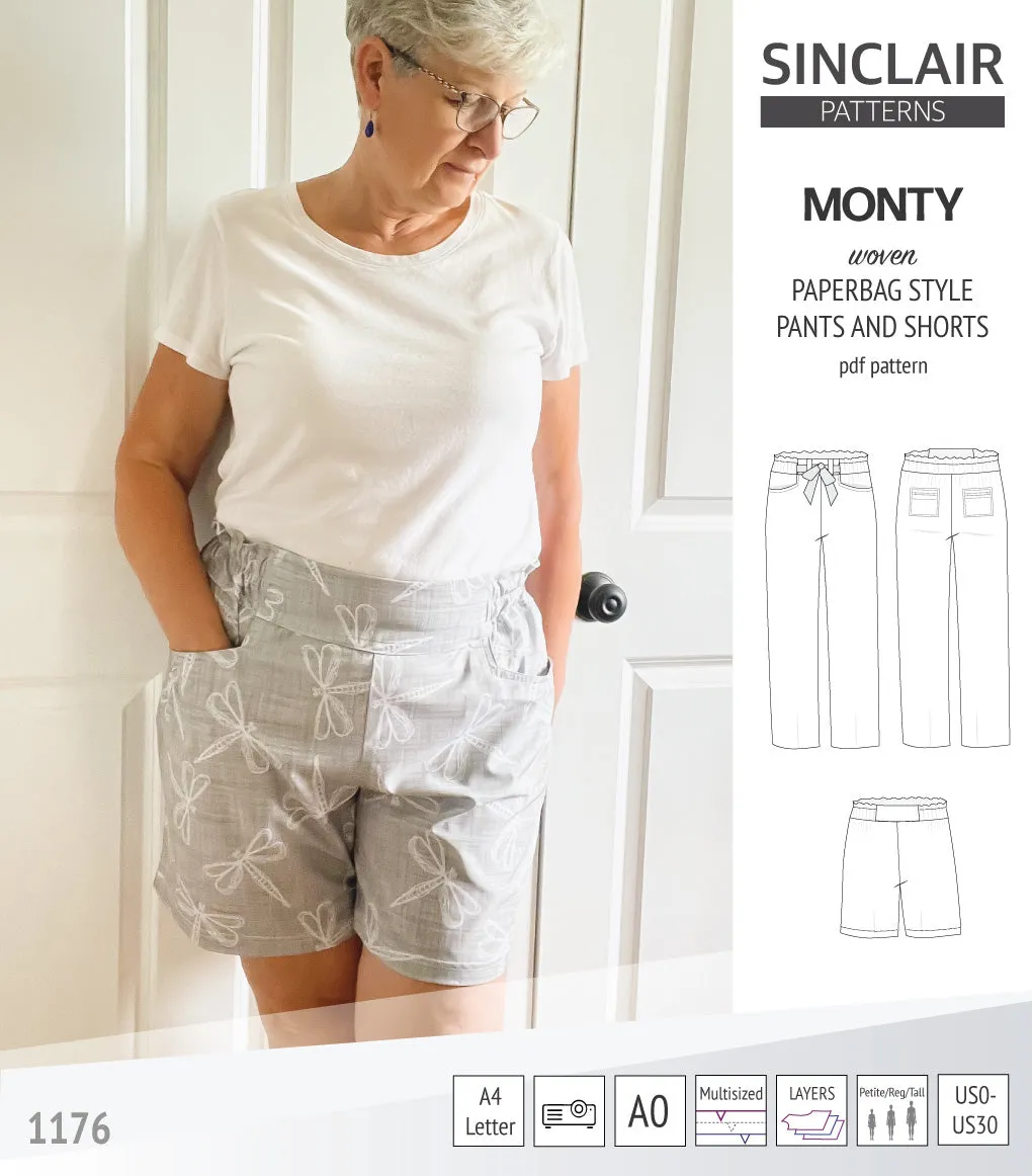 Monty paperbag style woven pants and shorts with ties (PDF)