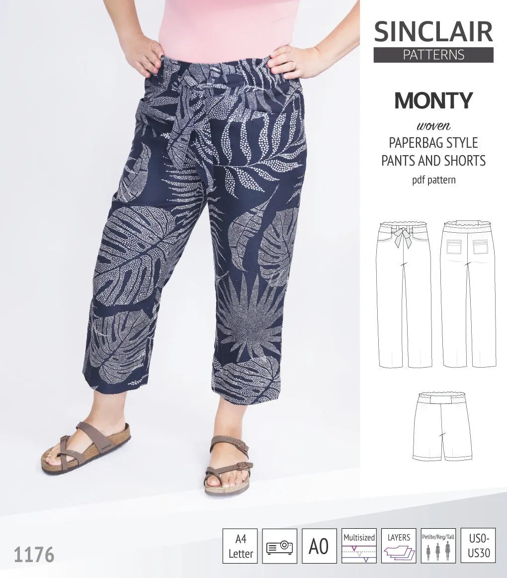 Monty paperbag style woven pants and shorts with ties (PDF)
