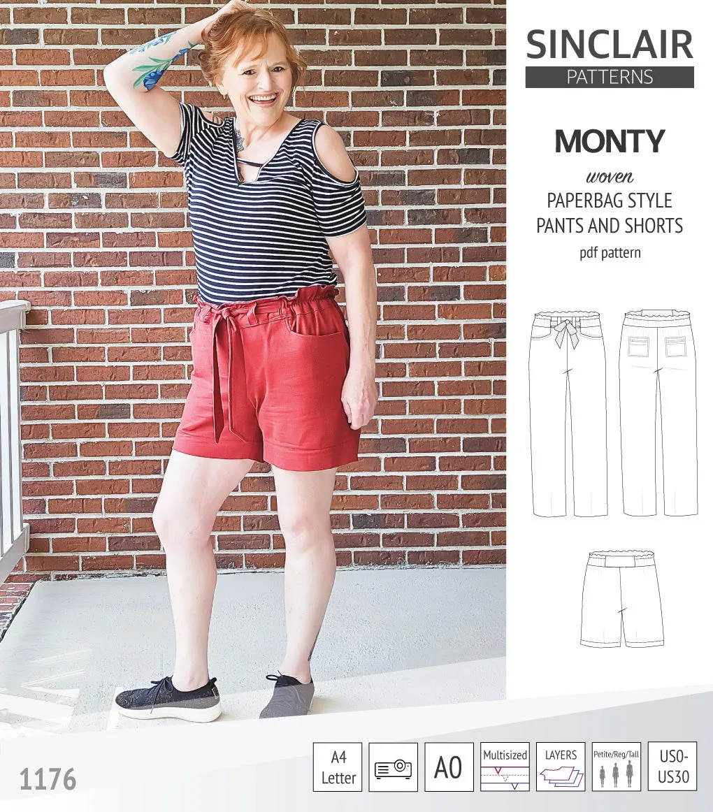 Monty paperbag style woven pants and shorts with ties (PDF)