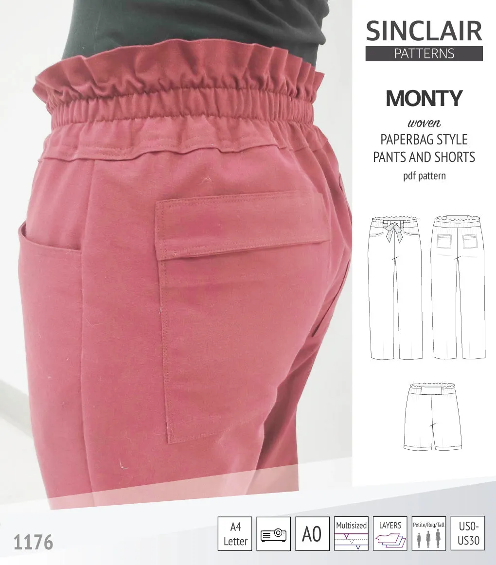 Monty paperbag style woven pants and shorts with ties (PDF)
