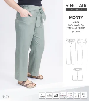 Monty paperbag style woven pants and shorts with ties (PDF)