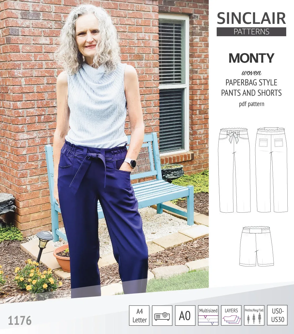 Monty paperbag style woven pants and shorts with ties (PDF)
