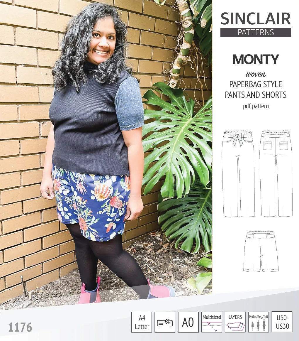 Monty paperbag style woven pants and shorts with ties (PDF)