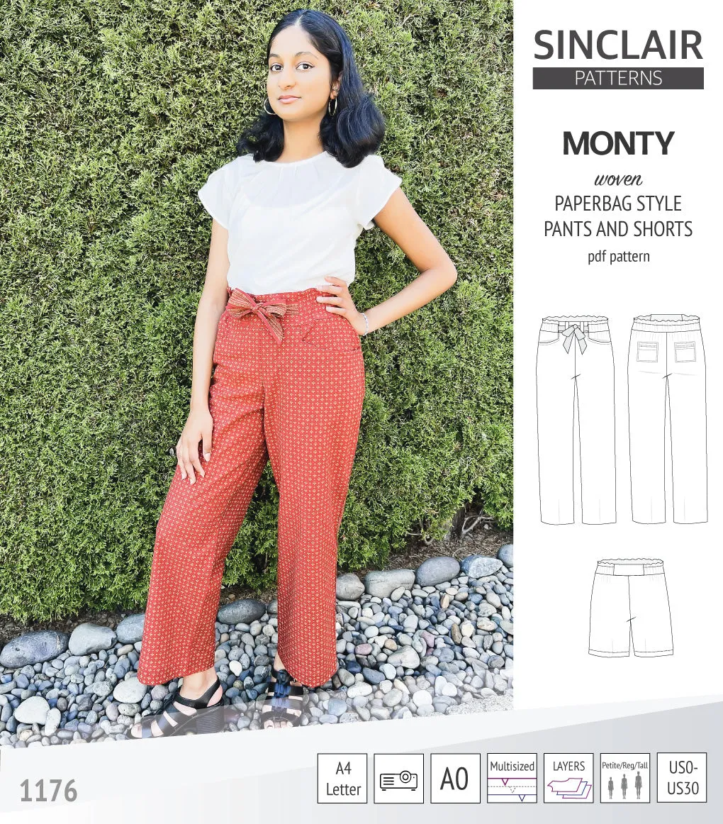 Monty paperbag style woven pants and shorts with ties (PDF)