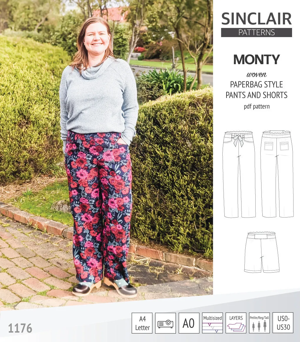 Monty paperbag style woven pants and shorts with ties (PDF)