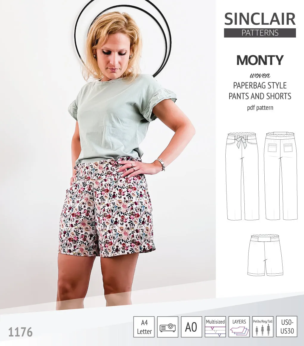 Monty paperbag style woven pants and shorts with ties (PDF)