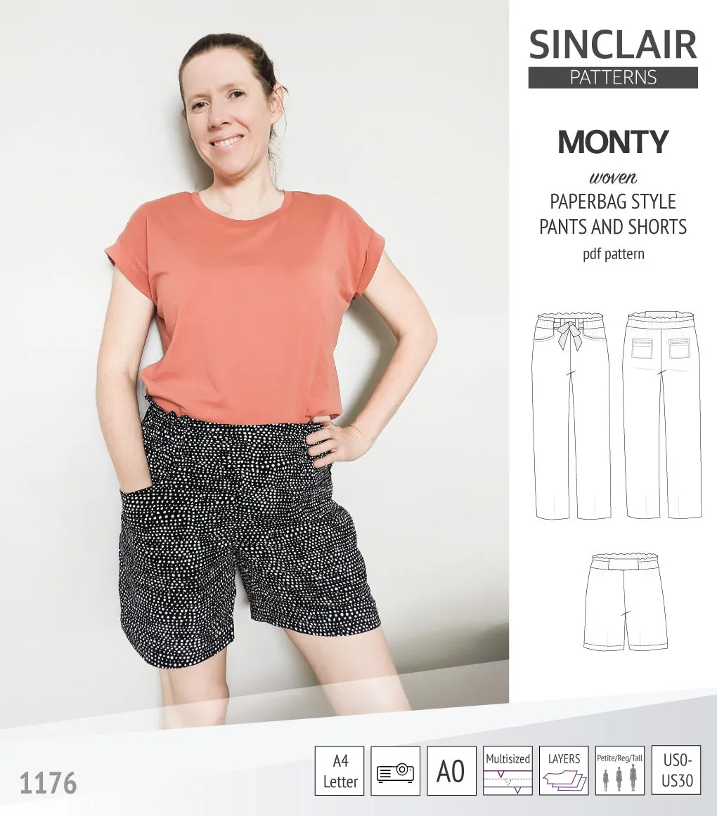 Monty paperbag style woven pants and shorts with ties (PDF)