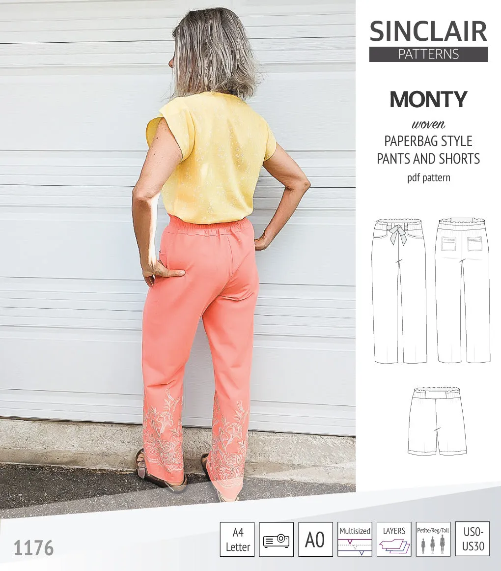 Monty paperbag style woven pants and shorts with ties (PDF)