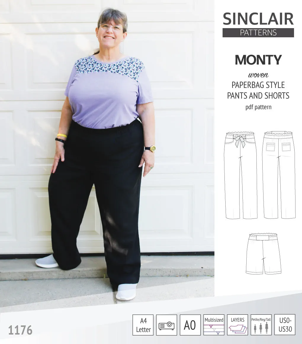 Monty paperbag style woven pants and shorts with ties (PDF)