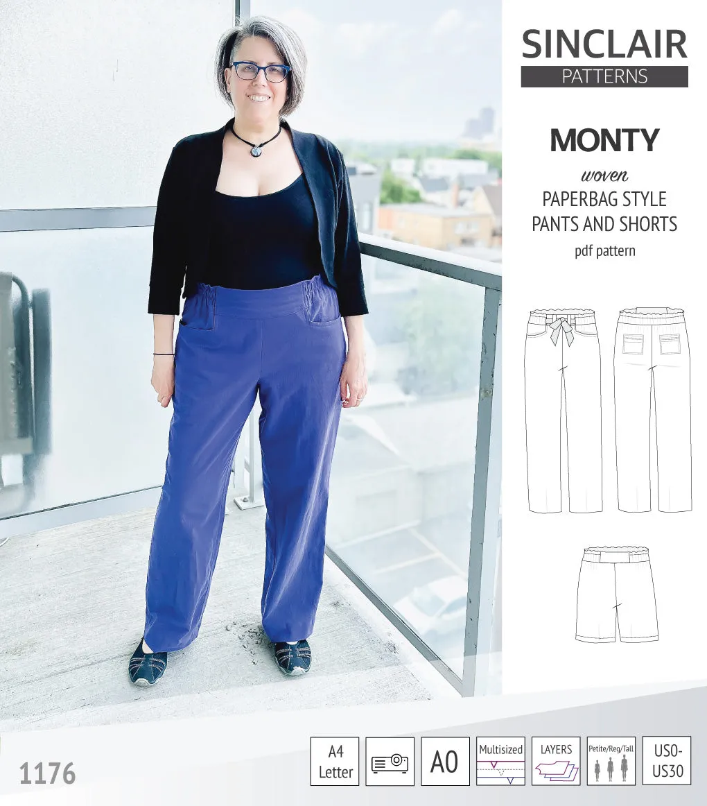 Monty paperbag style woven pants and shorts with ties (PDF)