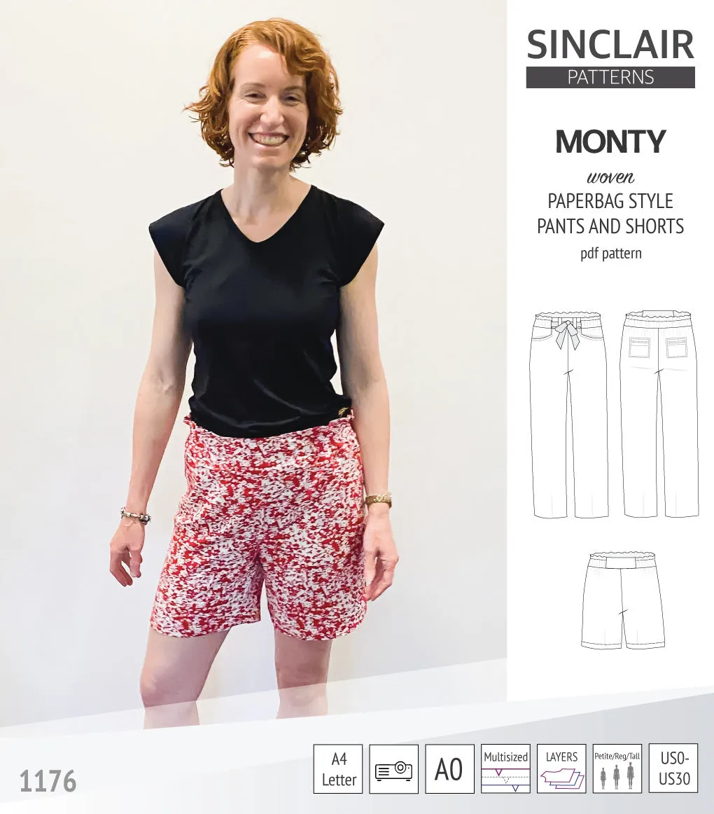 Monty paperbag style woven pants and shorts with ties (PDF)