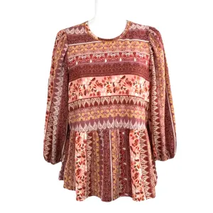 Multicolor Scoop Neck Long Sleeve Top Women's Blouse