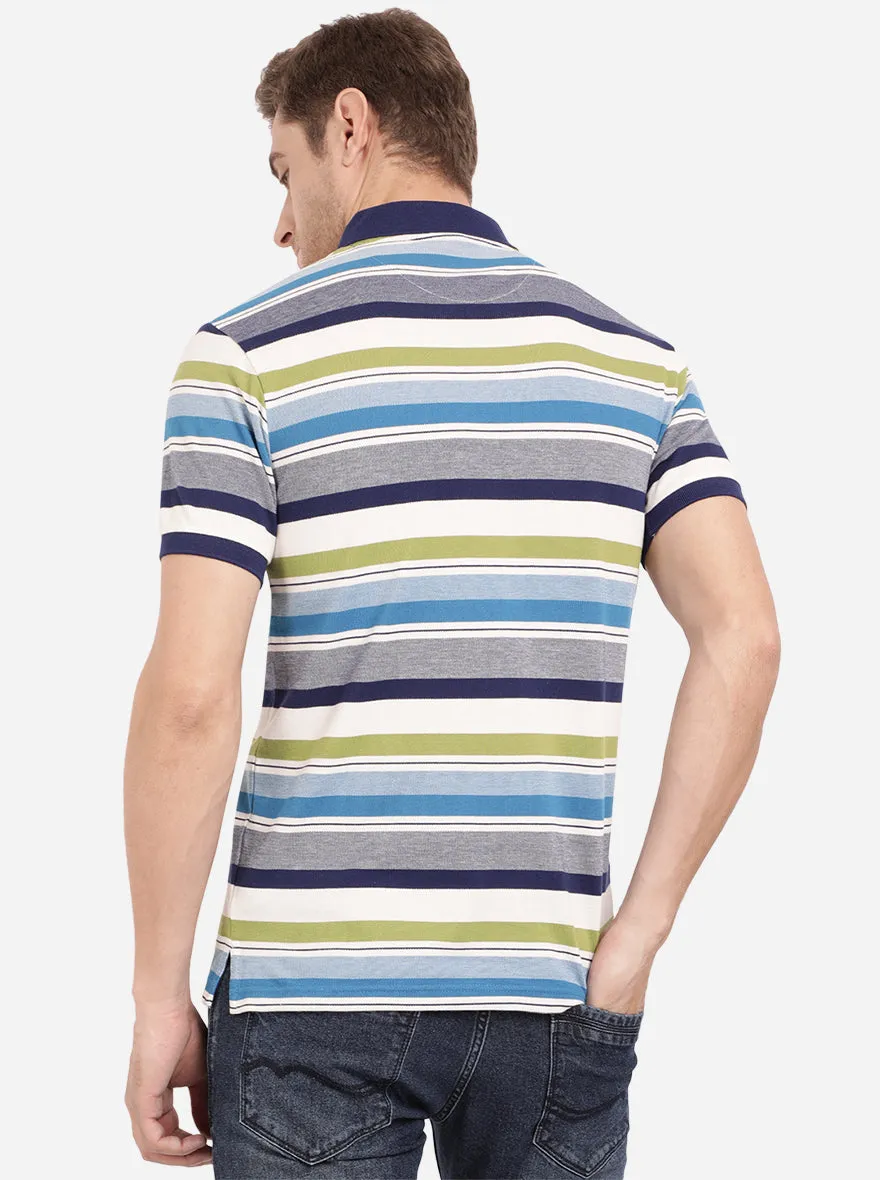 Multicolor Striped Slim Fit Polo T-Shirt | Greenfibre