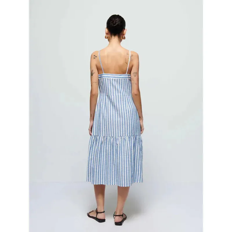 Nation Luciana Stripe Single Tier Dress in Parisian Blue Stripe