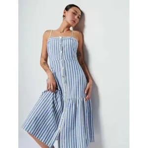 Nation Luciana Stripe Single Tier Dress in Parisian Blue Stripe
