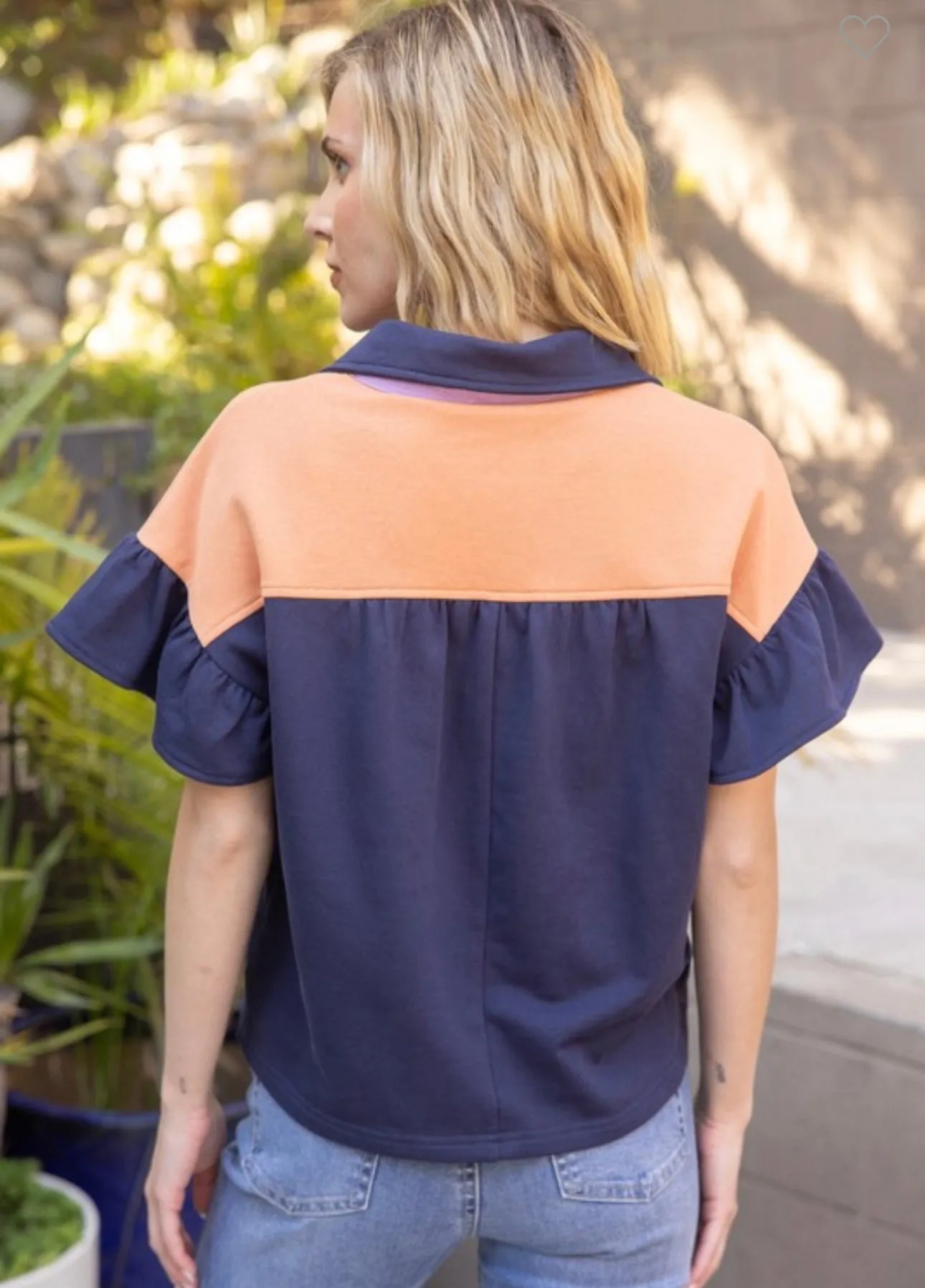 Navy & Orange Terry Color Block Top