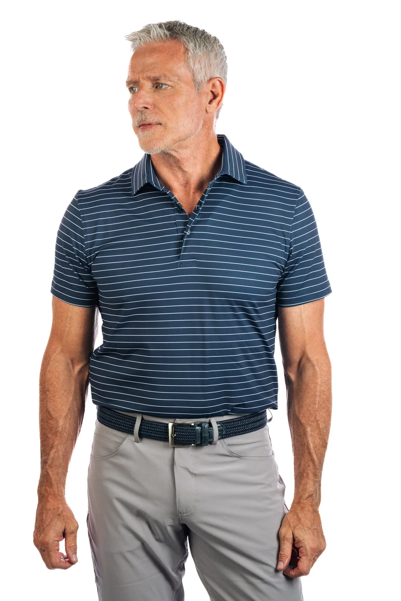 Navy Striped Golf Polo