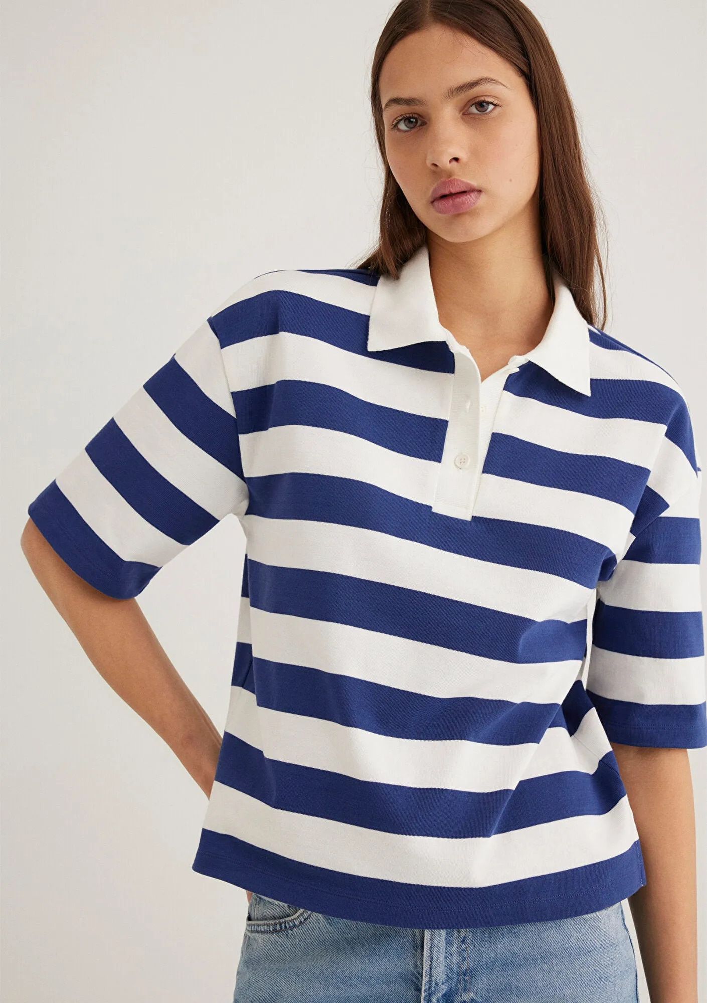 Navy Striped Polo T-Shirt