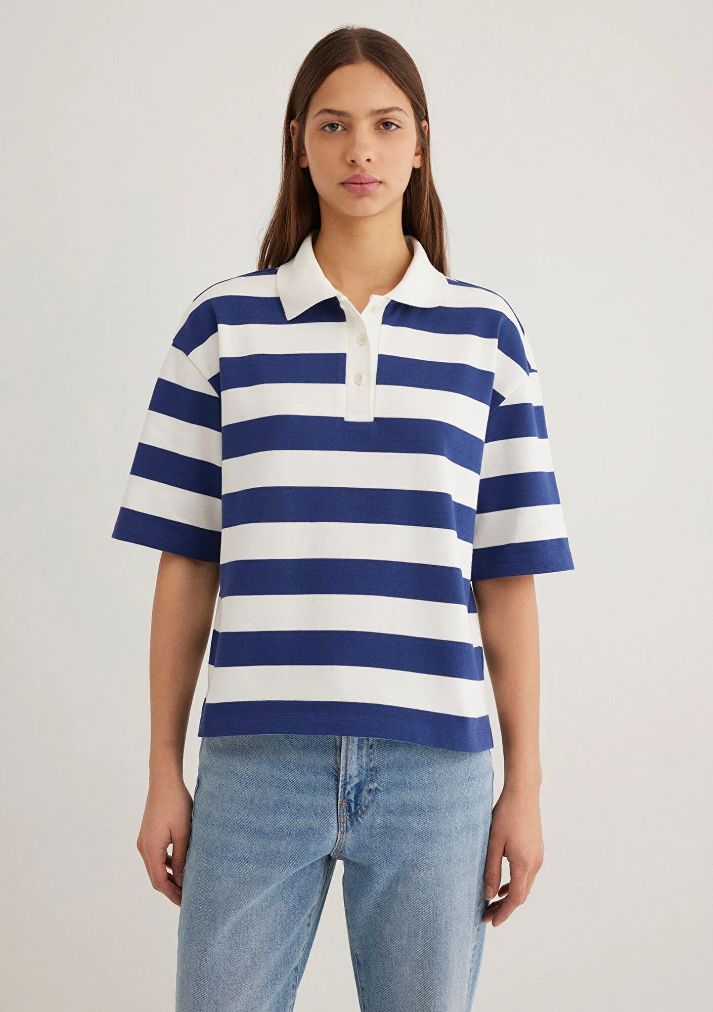 Navy Striped Polo T-Shirt