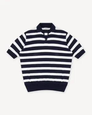 Navy White Striped Cotton Skipper Polo
