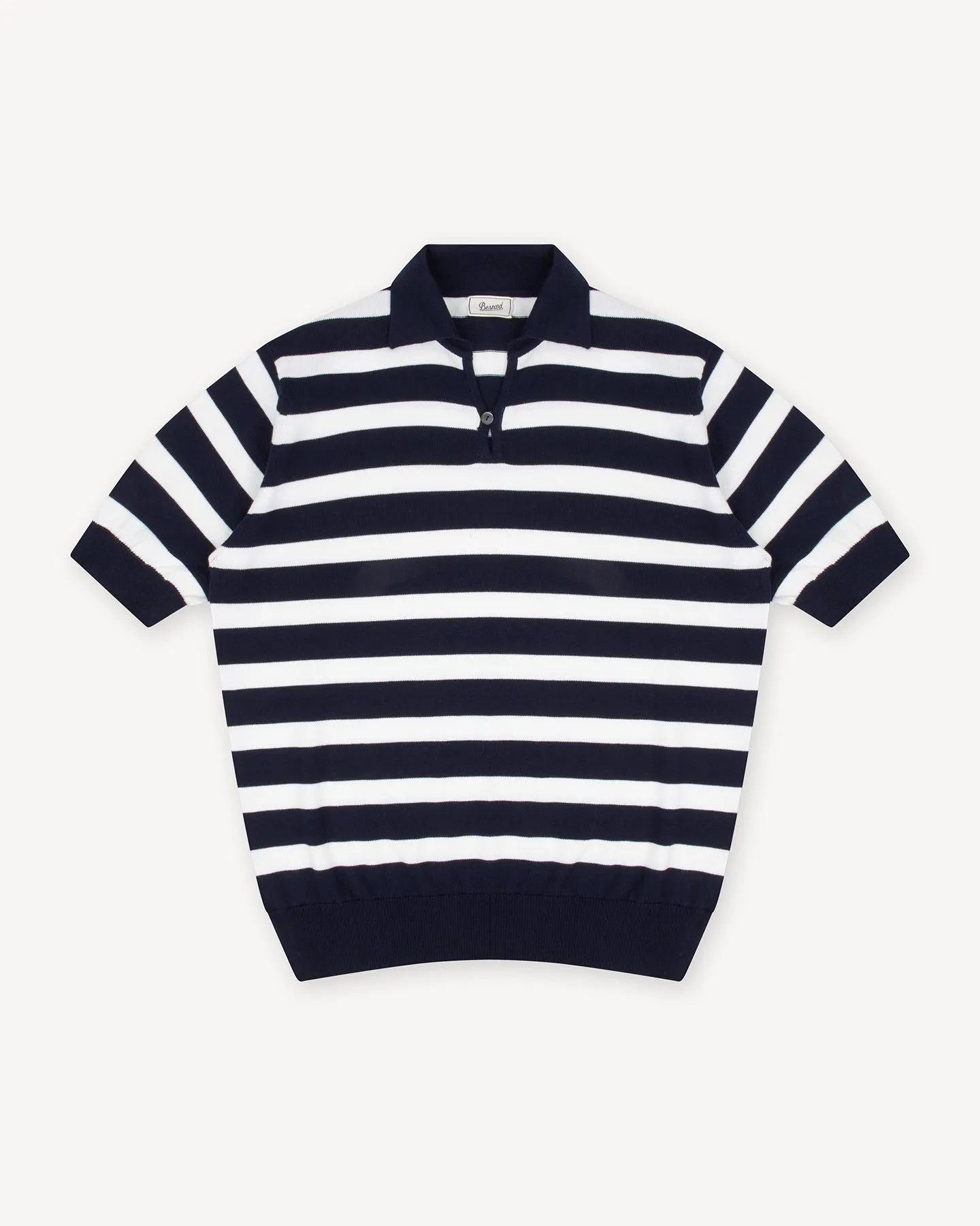 Navy White Striped Cotton Skipper Polo