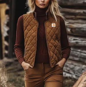 NEW Retails $65, Carhartt Dupe Retro Western Ethnic Cowboy Style Padded Vest Women's Zipper Stand Collar Sleeveless Jacket, Sz 2XL